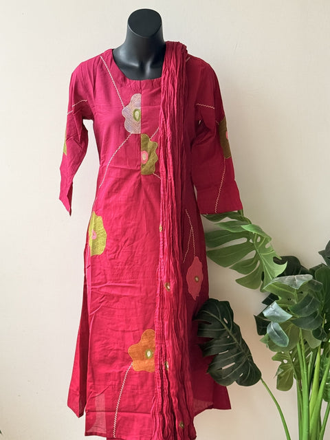 Embroidery pure cotton suit set - Pink