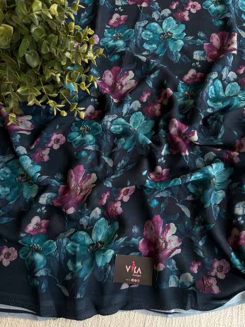 Floral printed georgette saree