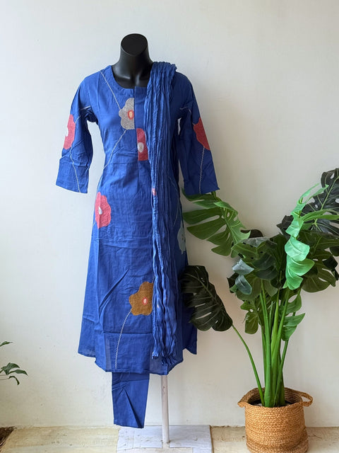 Embroidery pure cotton suit set - Blue