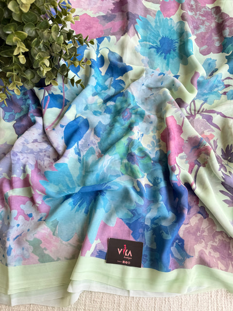 Floral printed georgette saree