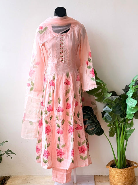 Hand painted anarkali pattern suit set