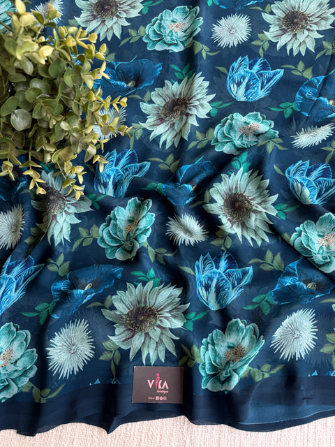 Floral printed georgette saree