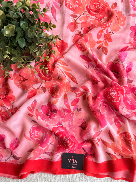 Floral printed georgette saree