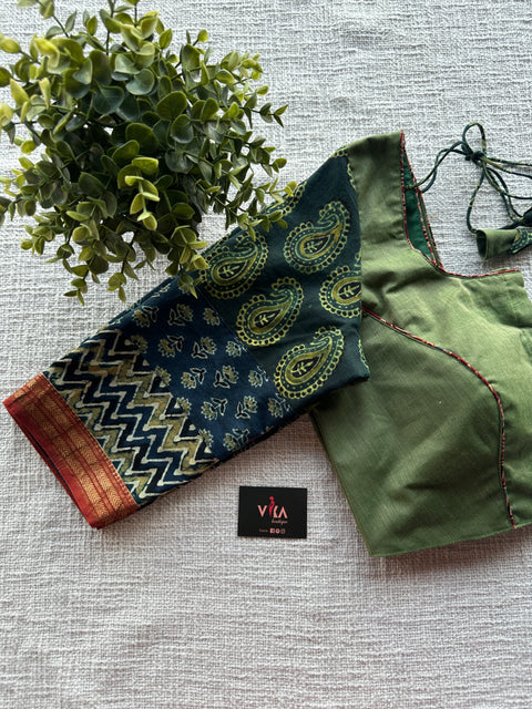 3/4 sleeve patch work cotton blouse