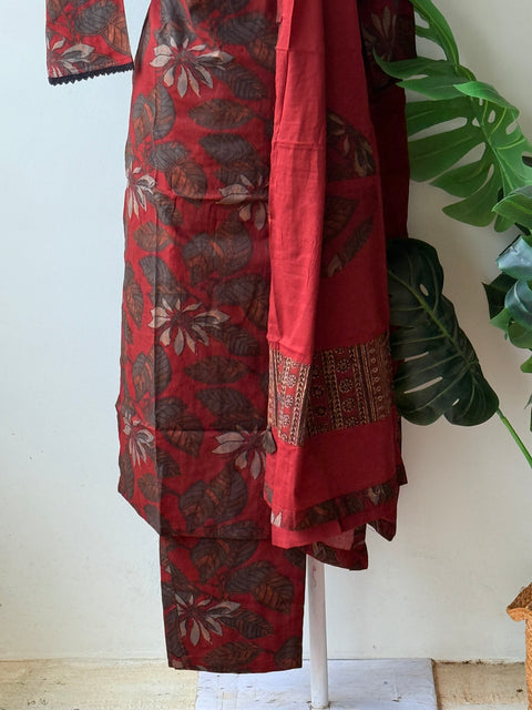 Maroon ajrakh printed cotton suit set
