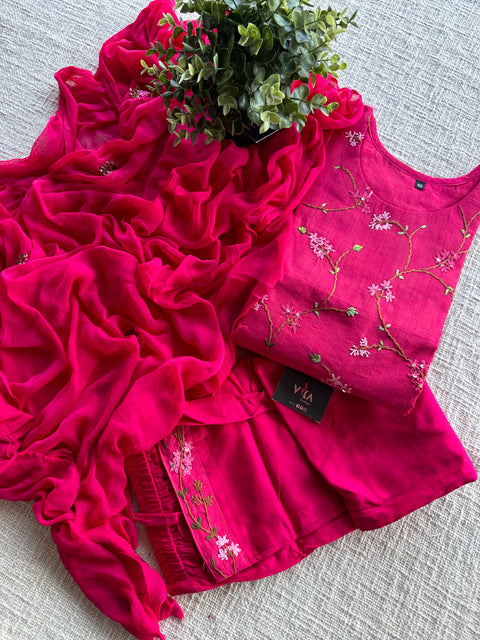 Rani pink cotton kurti pant set