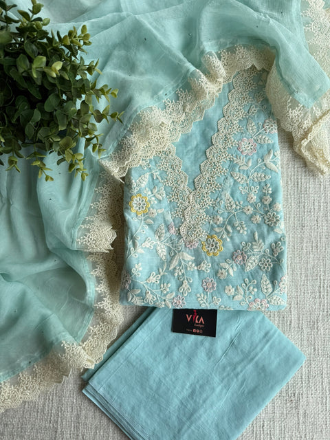 Sky blue Emb Kota salwar suit material