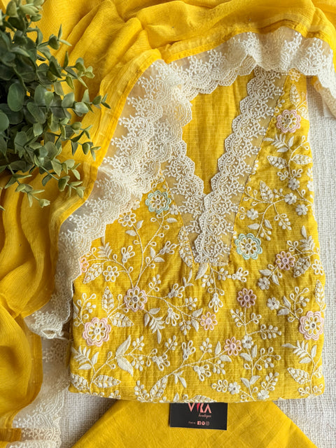 Yellow Emb Kota salwar suit material