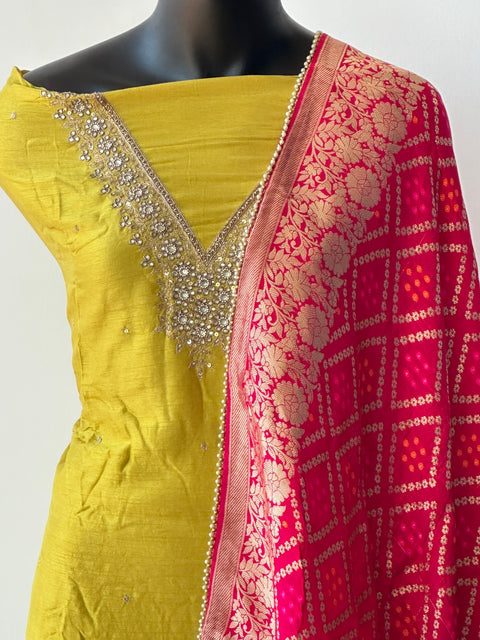 Partywear neck emb salwar material