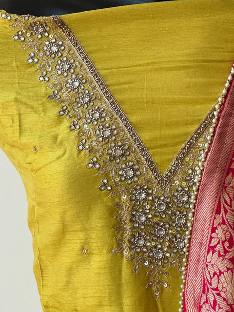 Partywear neck emb salwar material