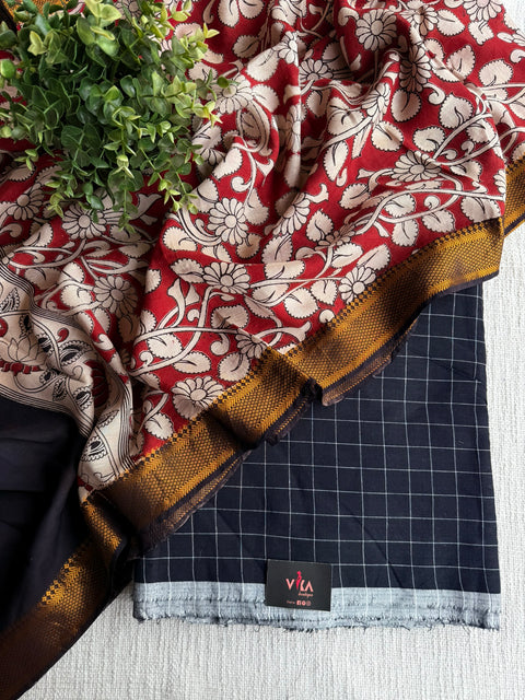 Handloom top with kalamkari dupatta