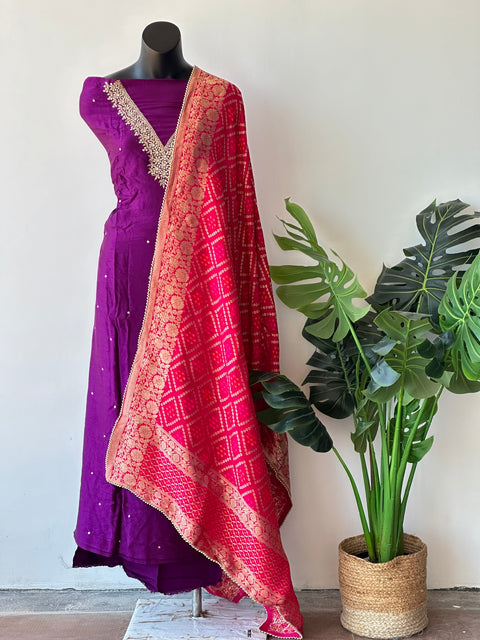 Partywear neck emb salwar material