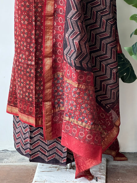 Maheswari border chanderi suit set