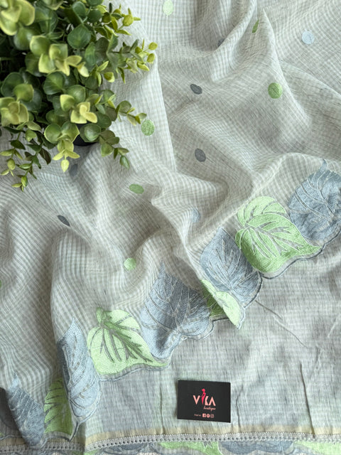 Leaf embroidery border cotton doria saree
