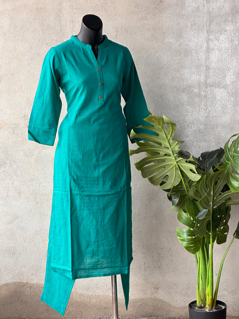 Rama green cotton ready kurti pant set