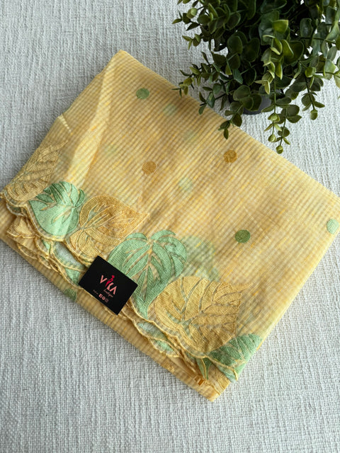 Leaf embroidery border cotton doria saree