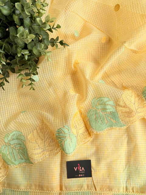 Leaf embroidery border cotton doria saree