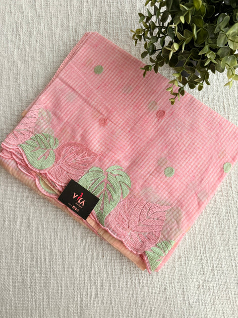 Leaf embroidery border cotton doria saree