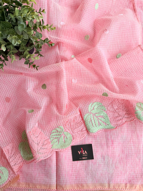 Leaf embroidery border cotton doria saree