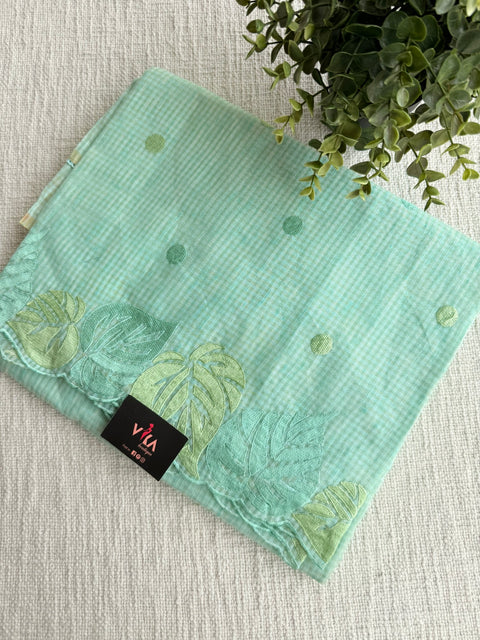 Leaf embroidery border cotton doria saree