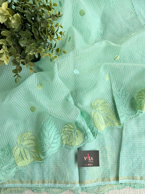 Leaf embroidery border cotton doria saree