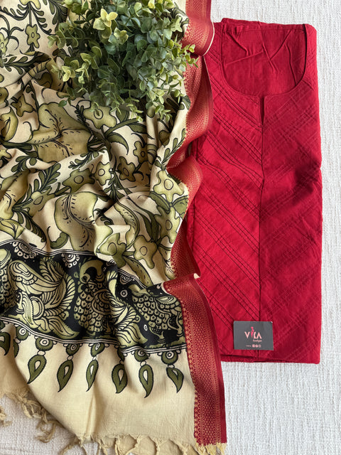 Pen kalamkari silk Dupatta with silk cotton top