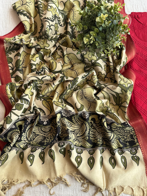 Pen kalamkari silk Dupatta with silk cotton top