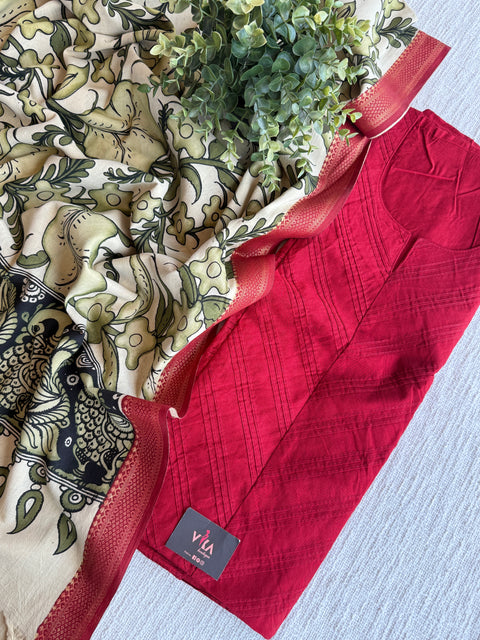 Pen kalamkari silk Dupatta with silk cotton top