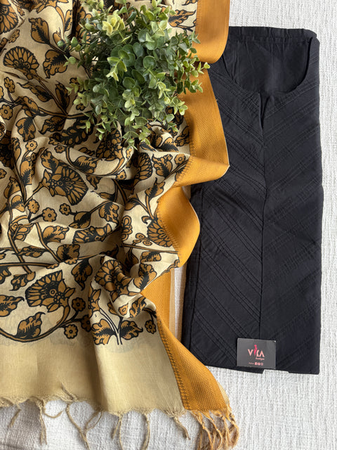 Pen kalamkari silk Dupatta with silk cotton top