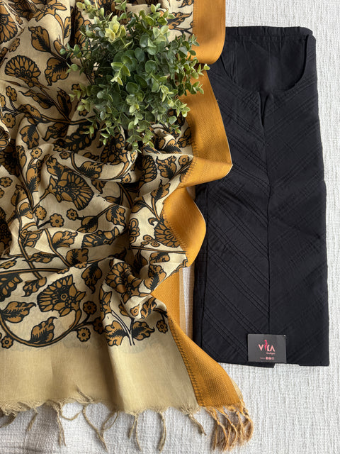Pen kalamkari silk Dupatta with silk cotton top