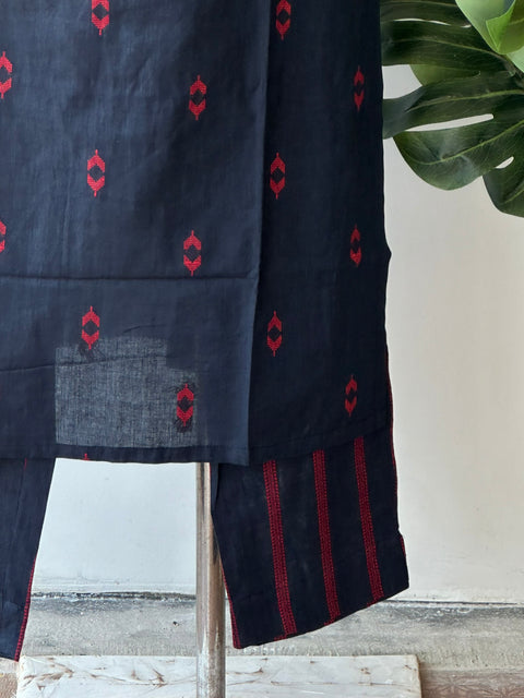 Midnight blue printed cotton kurta pant