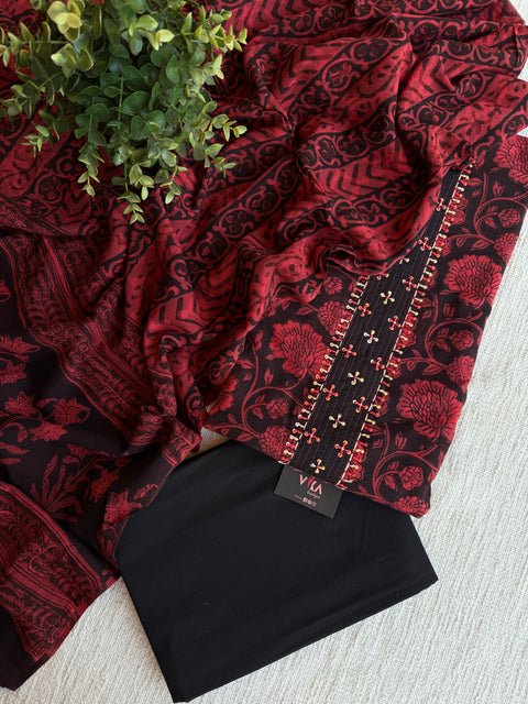 Black and red cotton salwar suit material