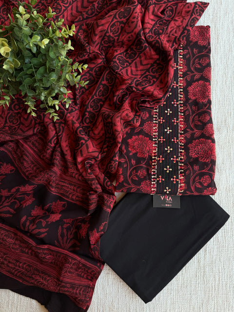 Black and red cotton salwar suit material