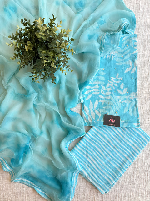 Blue mirror work cotton salwar suit material