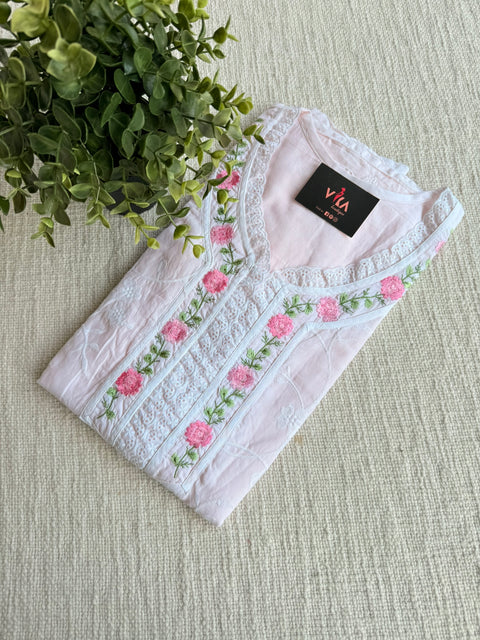 L size pastel floral emb cotton nighty - Peach