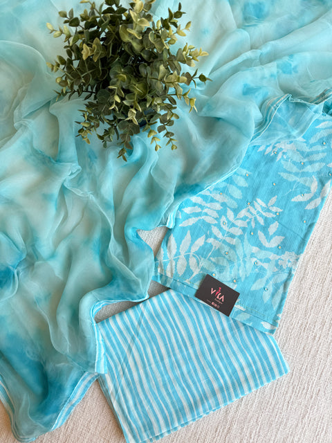 Blue mirror work cotton salwar suit material