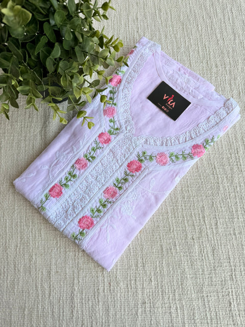 L size pastel floral emb cotton nighty - Pink