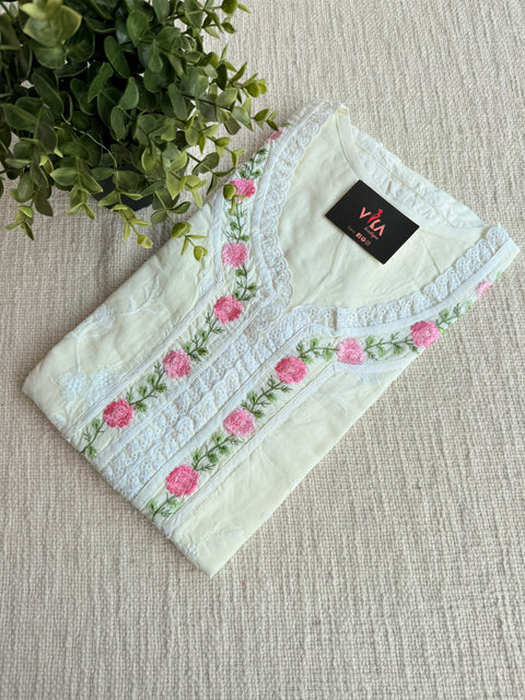 L size pastel floral emb cotton nighty - Yellow