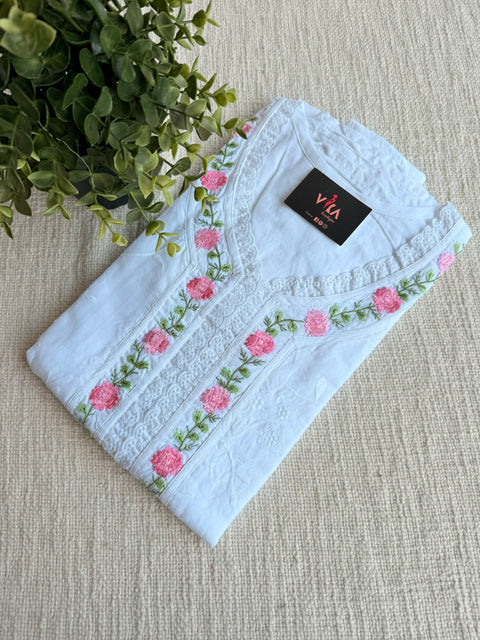 L size pastel floral emb cotton nighty - White