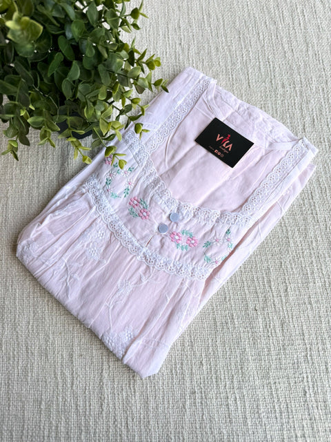L size pastel emb cotton nighty - Peach