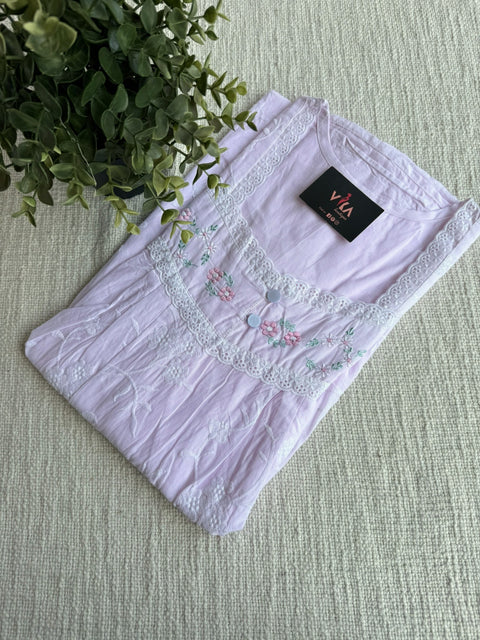 L size pastel emb cotton nighty - Pink