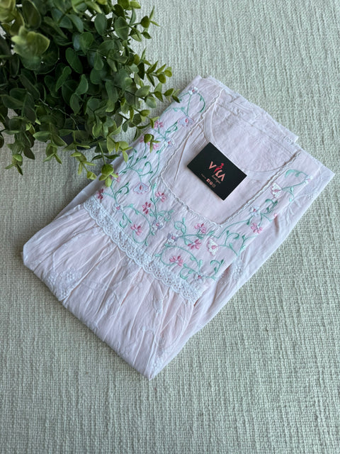 L size pastel emb cotton nighty - Peach