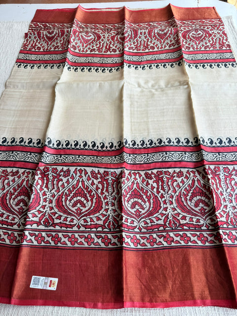 Printed tussar silk saree