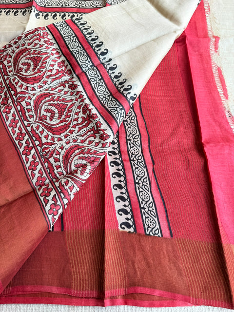 Printed tussar silk saree