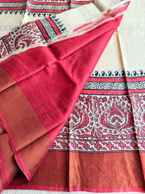 Printed tussar silk saree