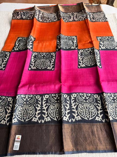 Printed tussar silk saree