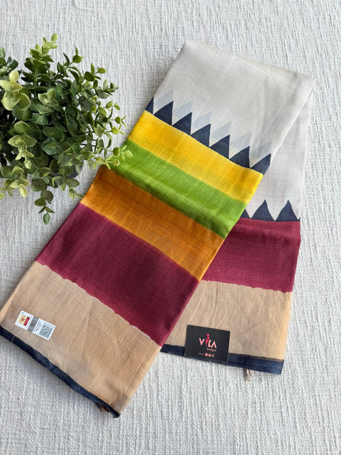 Printed tussar silk saree
