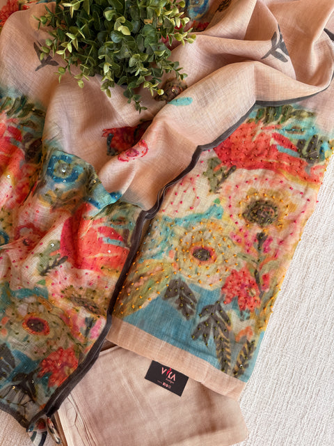 Knot work cotton linen salwar suit material