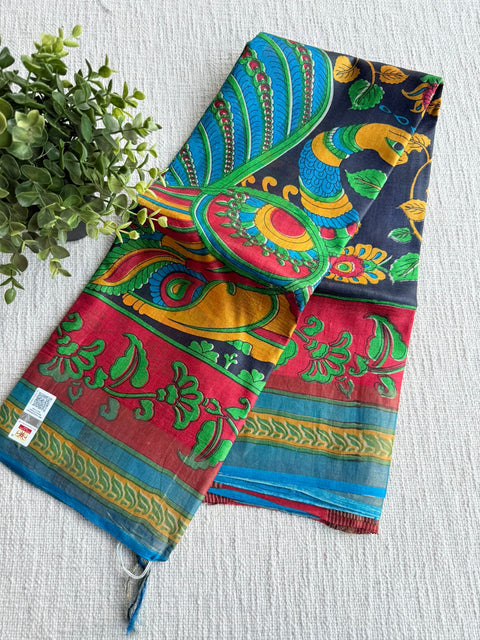 Printed tussar silk saree