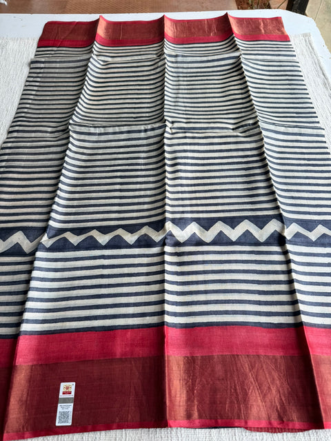 Printed tussar silk saree